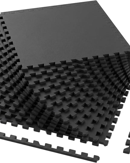Giantex Interlocking Rubber Gym Floor Mats | 0.55'' Thick 24''x24'' Puzzle Tiles with Border Strips