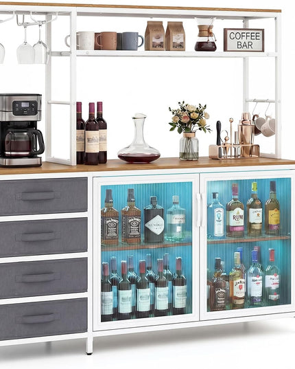 Giantex Tall Wine Bar Cabinet with LED Lights
