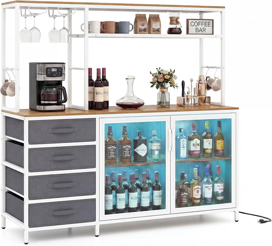 Giantex Tall Wine Bar Cabinet with LED Lights