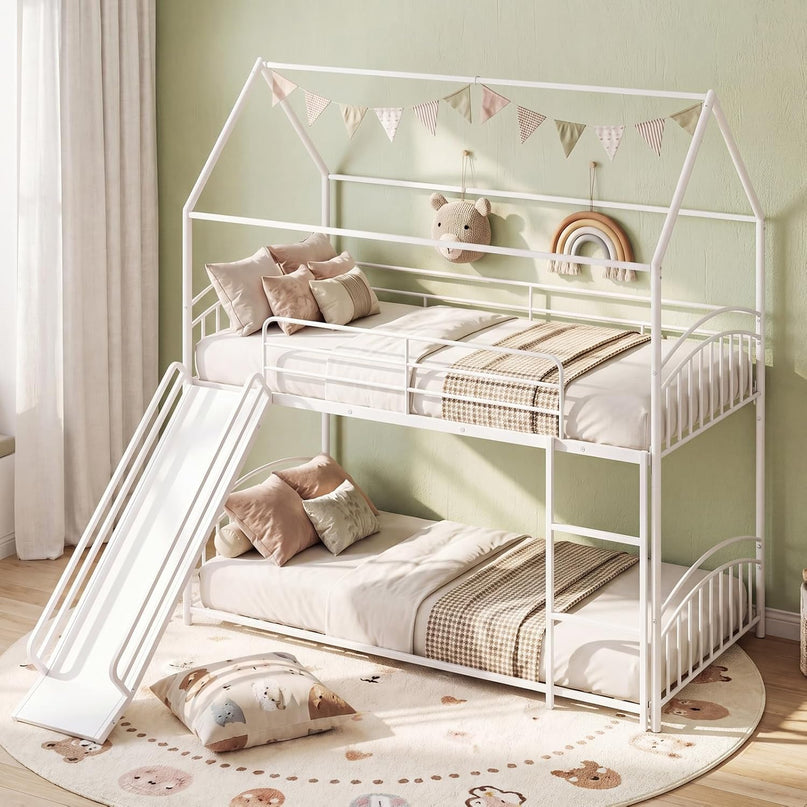 Giantex Twin Over Twin Bunk Bed with Slide & Ladder