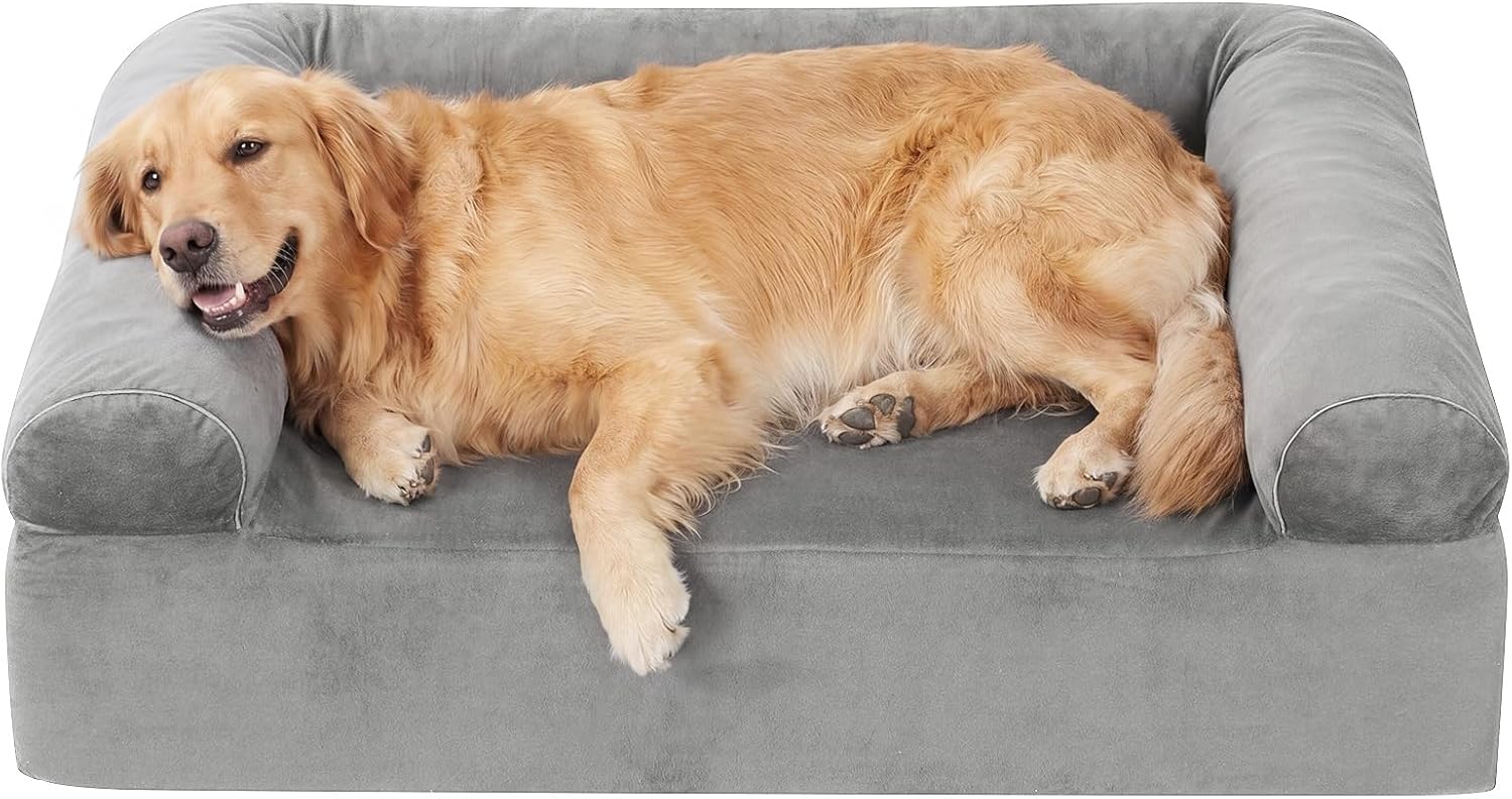 Giantex 40 inch Reversible Memory Foam Dog Sofa Bed with 3-Sided Bolsters