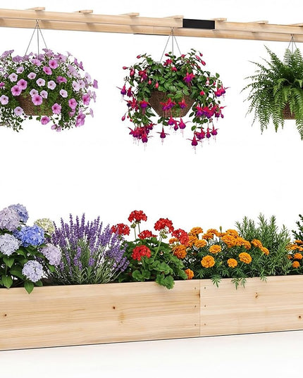 Giantex 45”Fir Wood Raised Garden Bed with Trellis & Hanging Roof