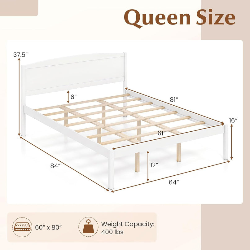 Giantex Twin/Queen/King/Full Size Wooden Bed Frame with Curved Headboard