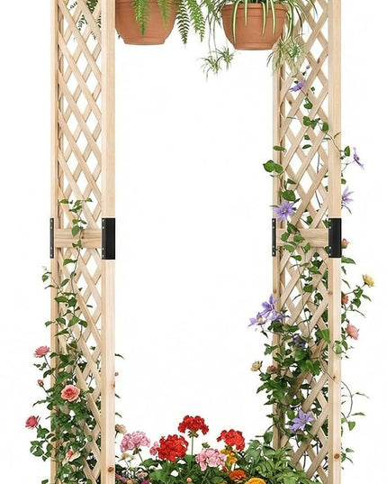 Giantex 89”Wooden Raised Garden Bed with Trellis & Hanging Roof