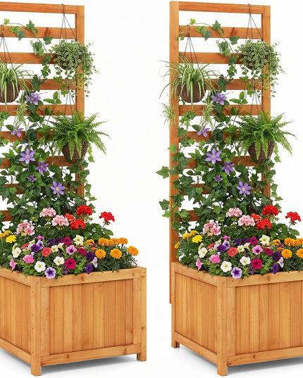 Jardinière surélevée en bois avec treillis Giantex pour l'extérieur