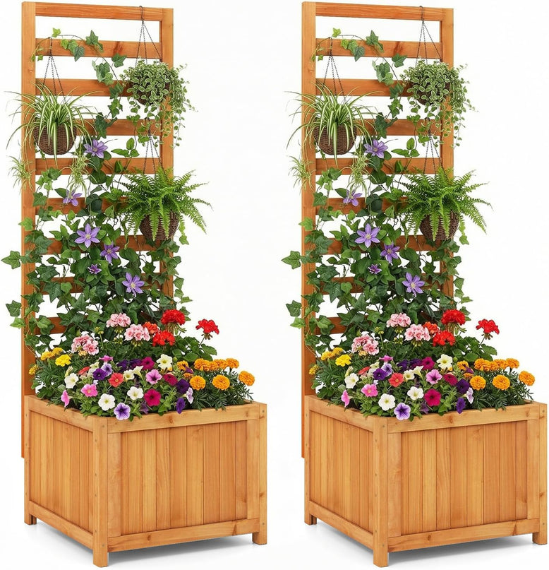 Jardinière surélevée en bois avec treillis Giantex pour l'extérieur