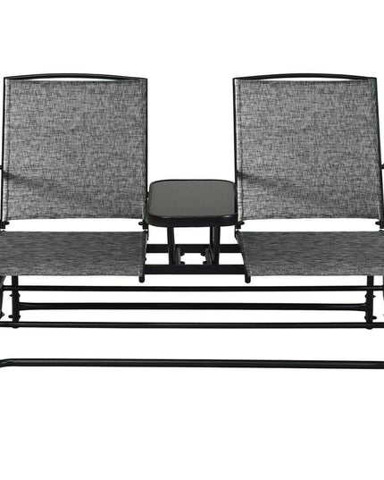 Giantex 2 Person Outdoor Double Glider Chair, Mesh Fabric Rocking Chair w/Center Tempered Glass Table