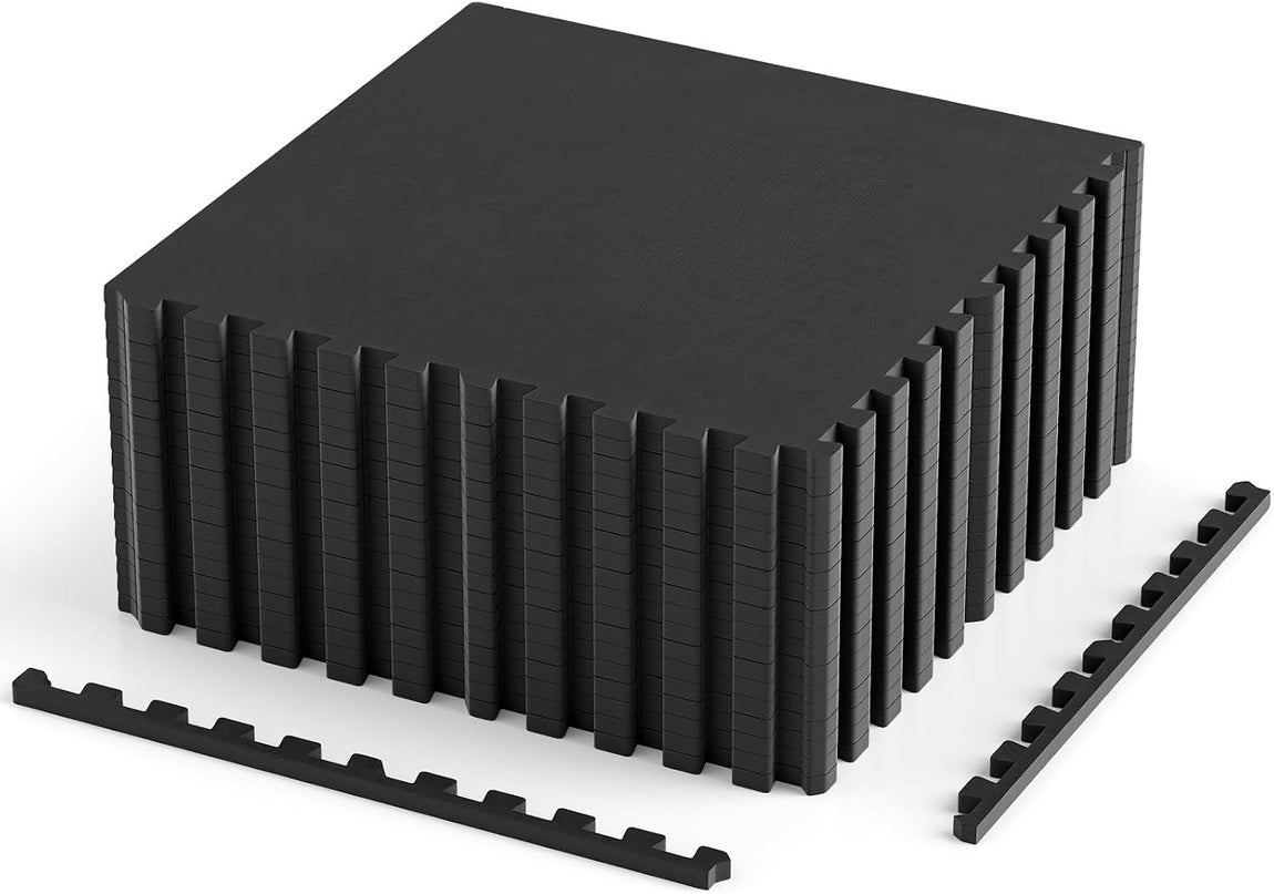 Giantex Interlocking Rubber Gym Floor Mats | 0.55'' Thick 24''x24'' Puzzle Tiles with Border Strips