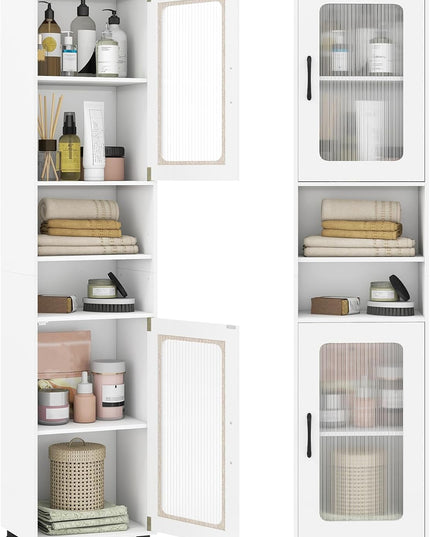 Giantex 67" Tall Narrow Freestanding Bathroom Storage Cabinet with 2 Fluted Doors