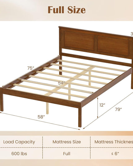 Giantex Mid-Century Modern Wood Queen/Full/Twin Size Bed Frame with Headboard