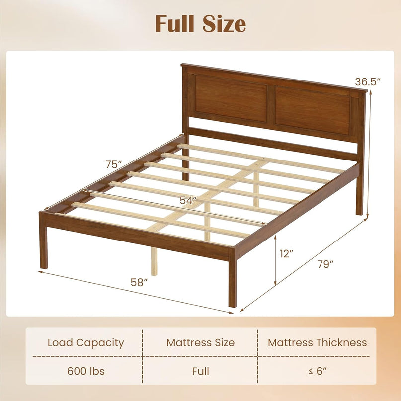 Giantex Mid-Century Modern Wood Queen/Full/Twin Size Bed Frame with Headboard