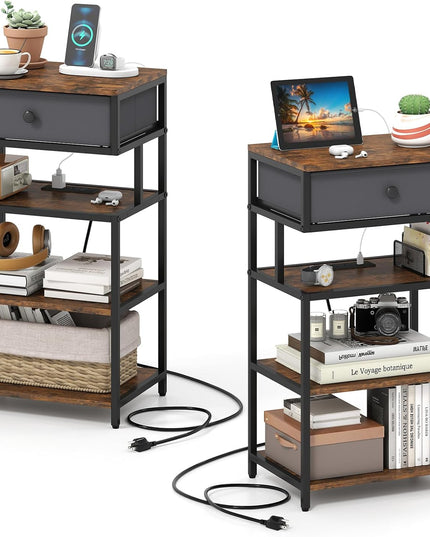 Giantex End Table with Charging Station | 28'' Tall Bedside Night Stand w/USB & Type-C Port (1/2)