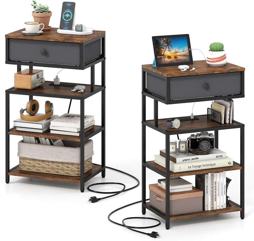 Giantex End Table with Charging Station | 28'' Tall Bedside Night Stand w/USB & Type-C Port (1/2)