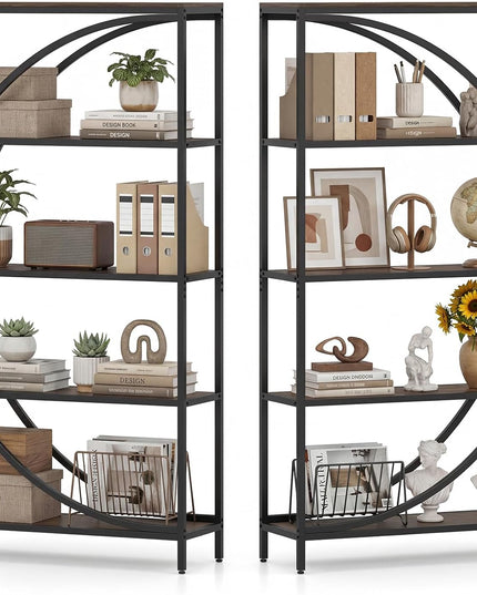 Giantex 5-Tier Bookshelf | 65" Tall Industrial Etagere Bookcase with Half-Moon Shape