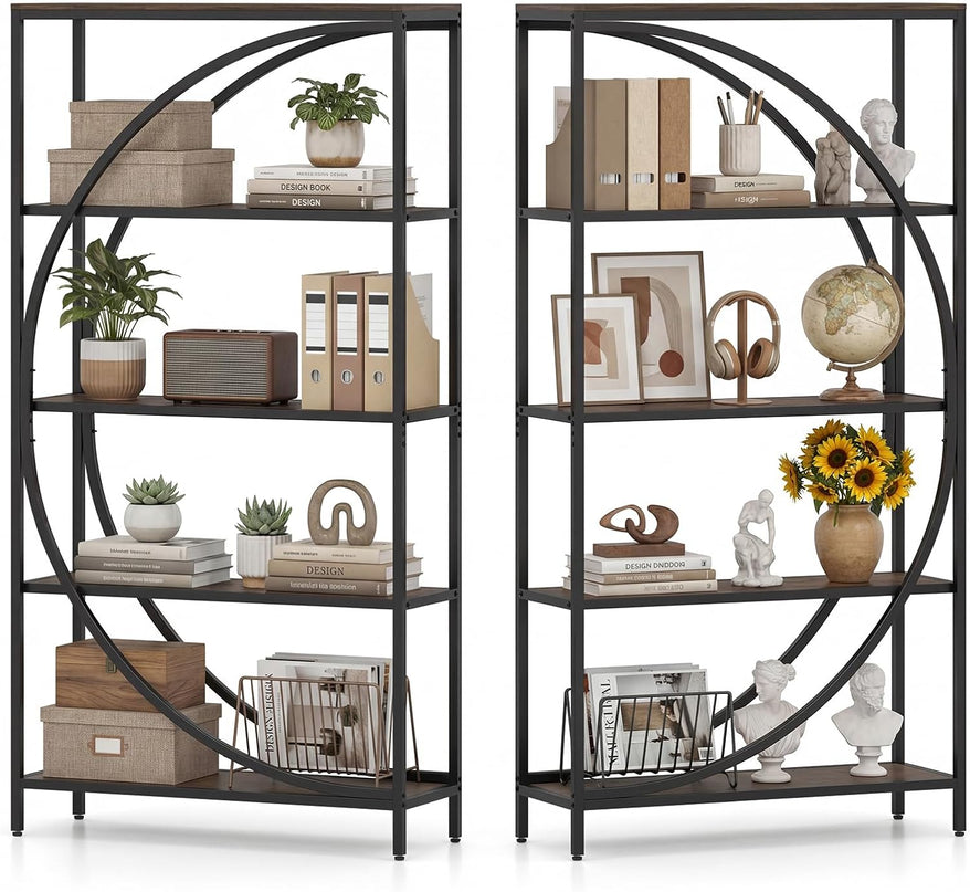 Giantex 5-Tier Bookshelf | 65" Tall Industrial Etagere Bookcase with Half-Moon Shape