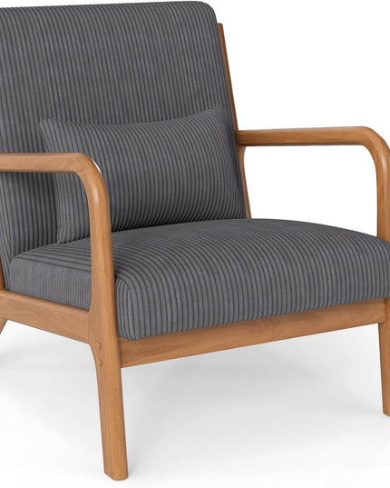 Giantex Modern Corduroy Upholstered Lounge Chair with Rubber Wood Armrests