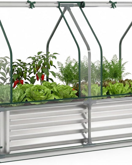 Giantex 4x2x3 FT Galvanized Raised Garden Bed with Greenhouse Cover