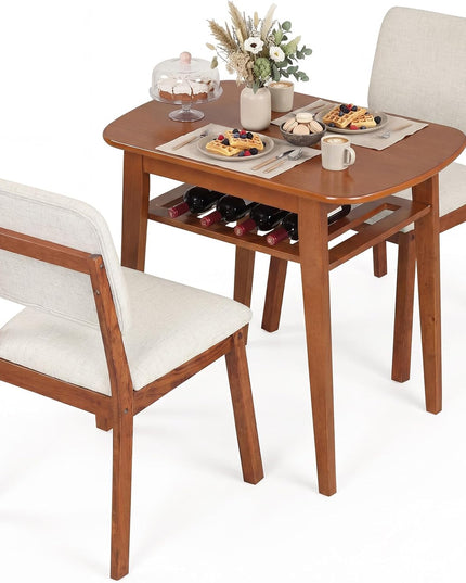 Giantex Dining Table Set for 2 | Space Saving Kitchen Table and Chairs Set w/Rubber Wood Frame