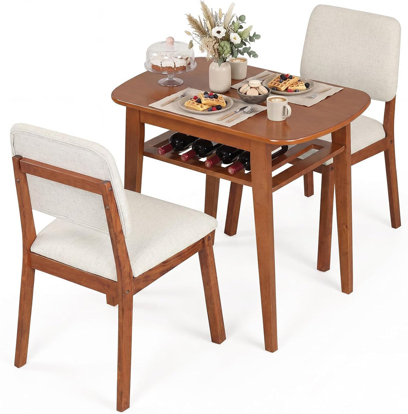 Giantex Dining Table Set for 2 | Space Saving Kitchen Table and Chairs Set w/Rubber Wood Frame