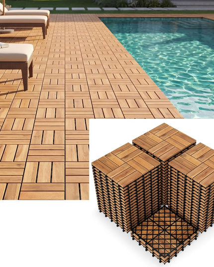 Giantex 12" x 12" Acacia Wood Interlocking Patio Flooring Tiles with Drainage Base
