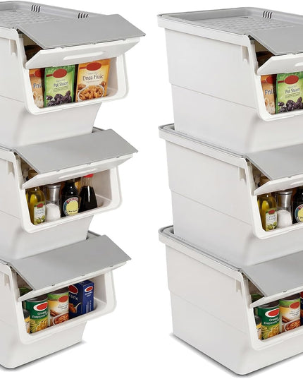 Bacs de Rangement Empilables en Plastique Giantex avec Couvercles et Roues