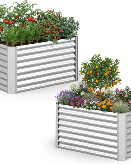 Giantex 4 x 2 x 2 FT Galvanized Rectangular Raised Garden Bed with Open-Ended Base (1/2)