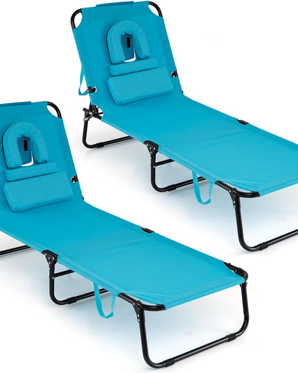 Chaise longue de bronzage pliante Giantex – Chaise de patio réglable avec trou pour le visage