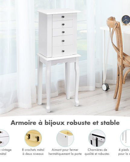 Jewelry Cabinet Armoire Storage Chest with Flip Top Mirror