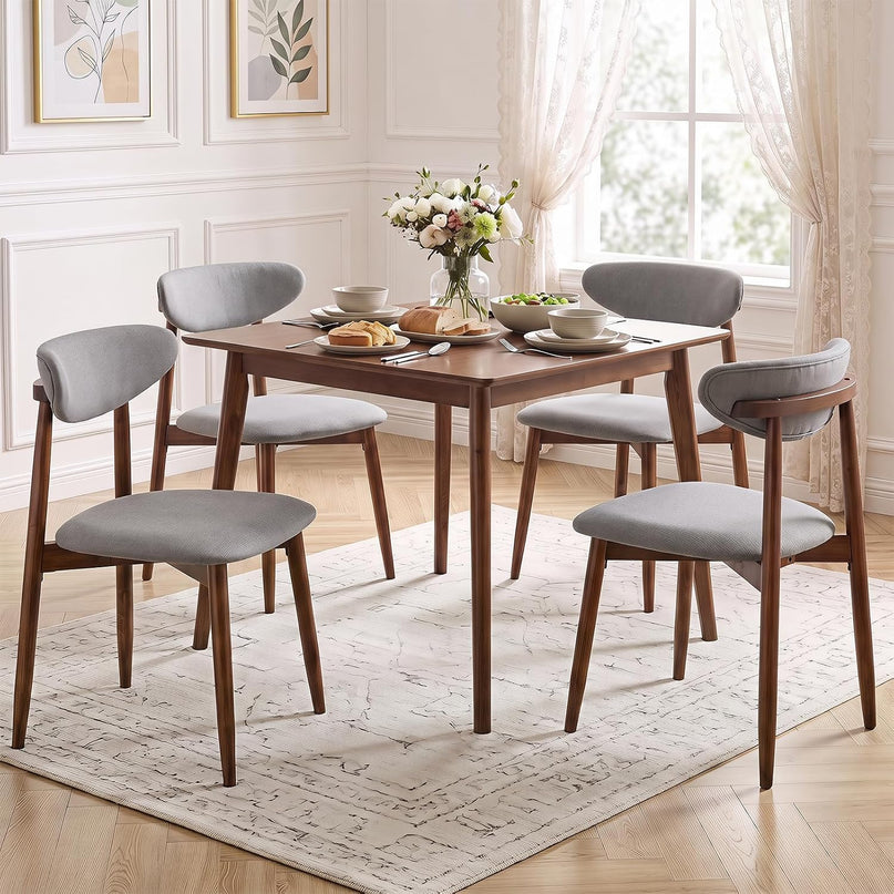 Giantex Wooden Dining Chairs Set of 2/4 with Curved Back & Fabric Padded Seat