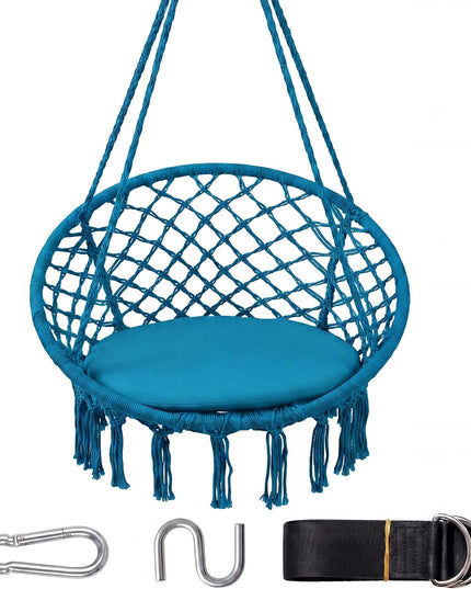 Giantex Hammock Chair Macrame Swing with Round Seat Cushion and Hardware Kit