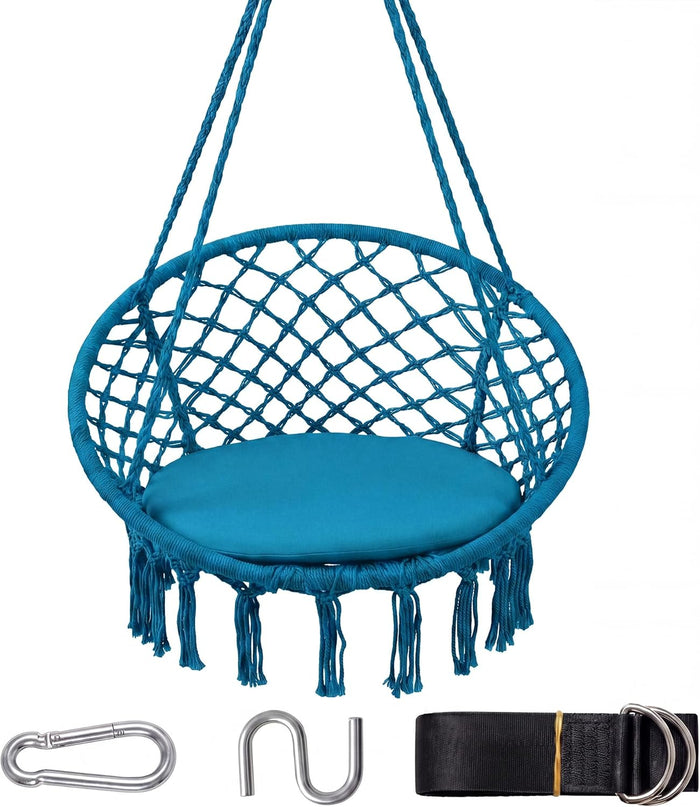 Giantex Hammock Chair Macrame Swing with Round Seat Cushion and Hardware Kit