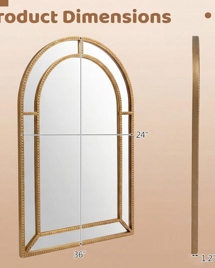 CHARMAID Gold Beaded Wall Mirror | Decorative Vanity Mirrors for Bathroom