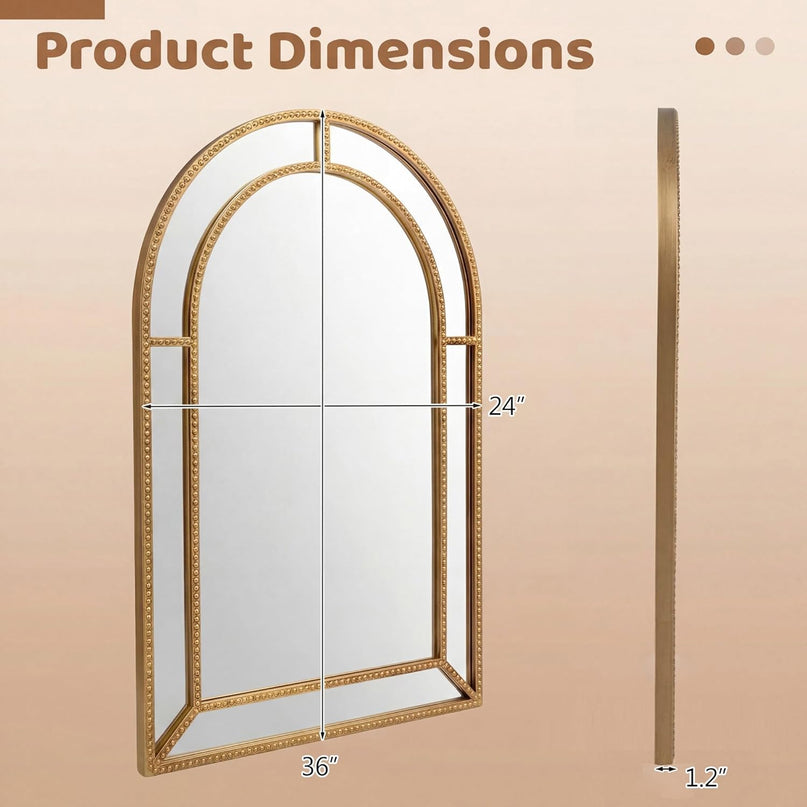 CHARMAID Gold Beaded Wall Mirror | Decorative Vanity Mirrors for Bathroom