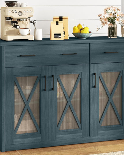 Giantex 47'' Farmhouse Buffet Cabinet w/Fluted Glass Doors