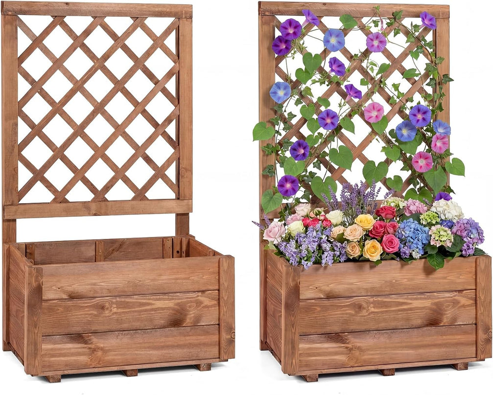 Giantex Raised Garden Bed with Trellis for Climbing Vine Flower Herb Vegetable Fruit