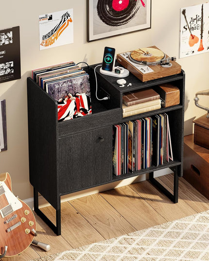Giantex Record Player Stand with Open Shelf & Cabinet Hold Up to 250 Albums