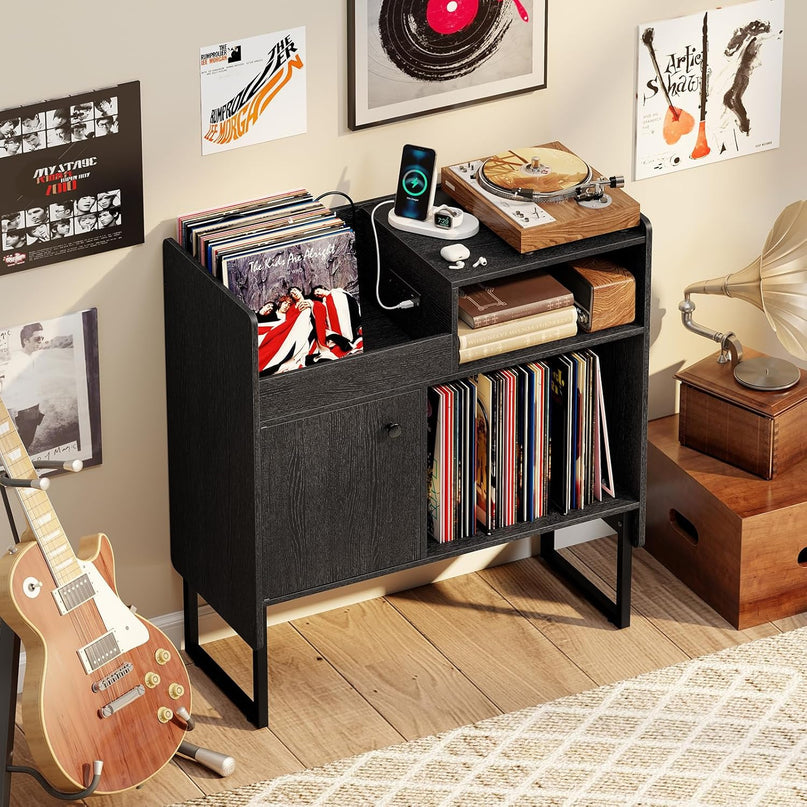Giantex Record Player Stand with Open Shelf & Cabinet Hold Up to 250 Albums