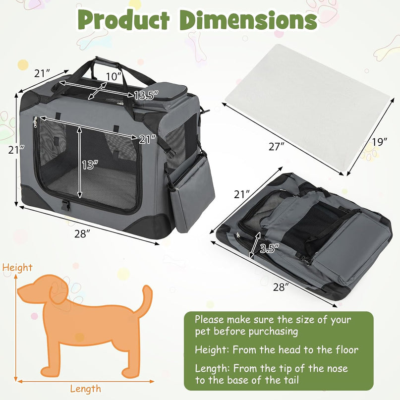 Giantex Folding Soft Dog Crate with 5-Sided Mesh & 3 Doors