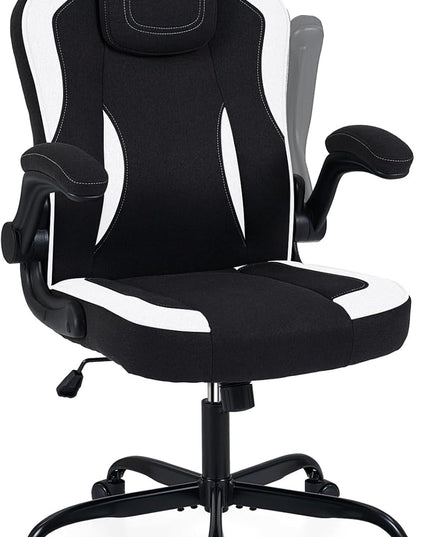 Chaise de bureau ergonomique Giantex | Chaise de bureau en tissu de lin avec accoudoirs relevables à 90°