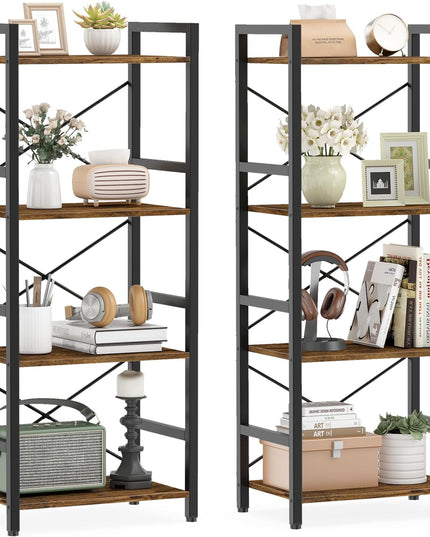 4-Tier Narrow Freestanding Display Shelf with Metal Frame & Wooden Storage Racks (1/2)
