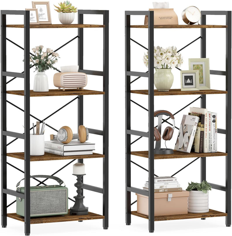 4-Tier Narrow Freestanding Display Shelf with Metal Frame & Wooden Storage Racks (1/2)