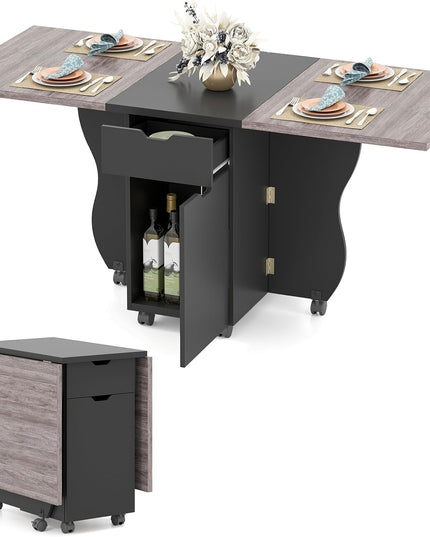 Table à manger pliable Giantex 3-en-1 avec 2 tiroirs et 2 placards