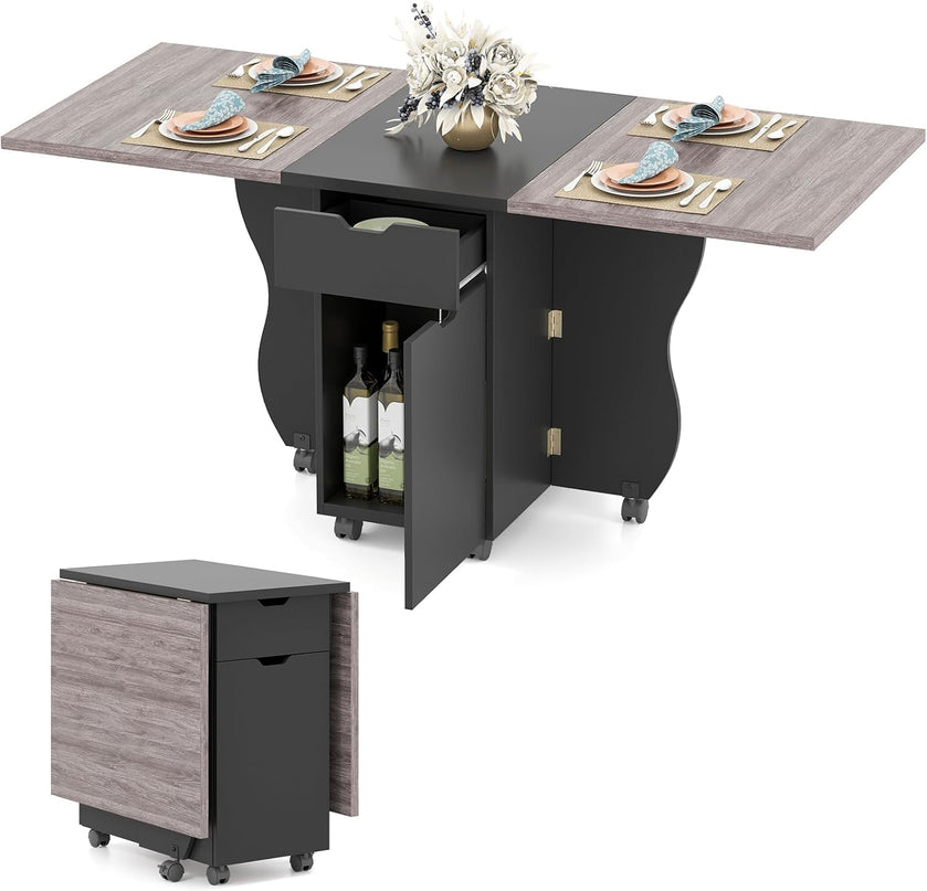 Table à manger pliable Giantex 3-en-1 avec 2 tiroirs et 2 placards