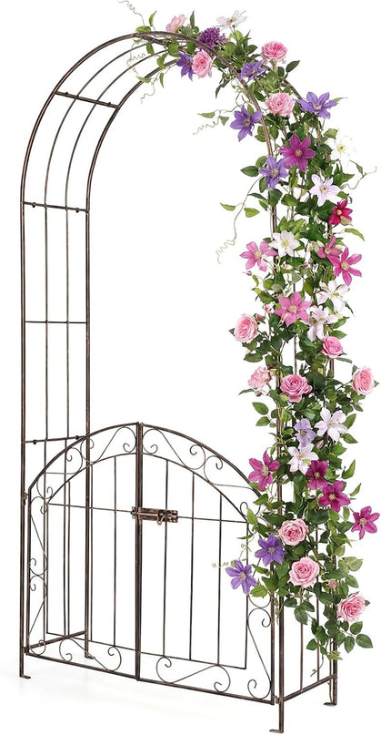 Giantex 79" H x 39" W Garden Arch with Gate & Safety Latch