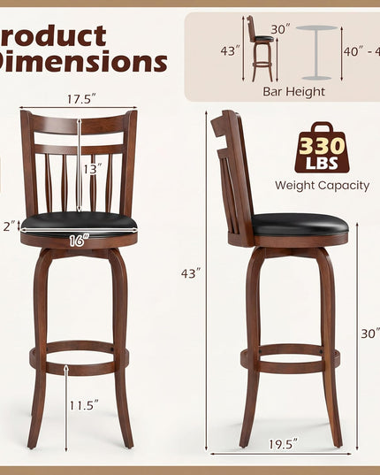 GIANTEX Swivel Bar Stools Set of 2/4 with Faux Leather Padded Seat