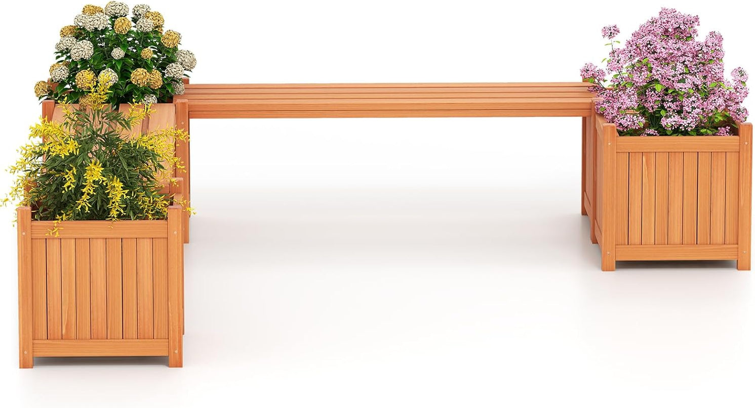Giantex 2-in-1 Outdoor Bench with 2 Raised Garden Beds