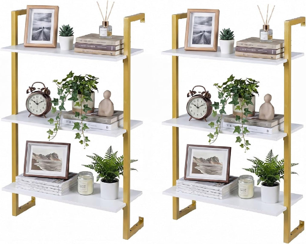 Giantex 3-Tier Wall-Mounted Bookshelf with Metal Frame (1/2)