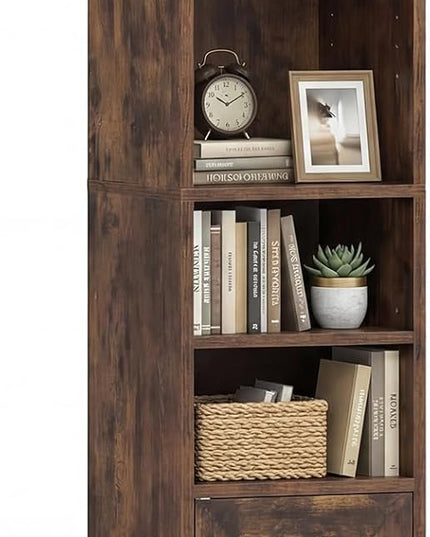 Giantex Bibliothèque Haute et Étroite à 6 Niveaux | Meuble de Rangement Mince de 137 cm avec Étagère Réglable et Porte en Rotin Style Bohème