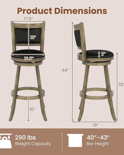 Tabouret de bar à hauteur de comptoir Giantex avec dossier pivotant en bois et revêtement en tissu