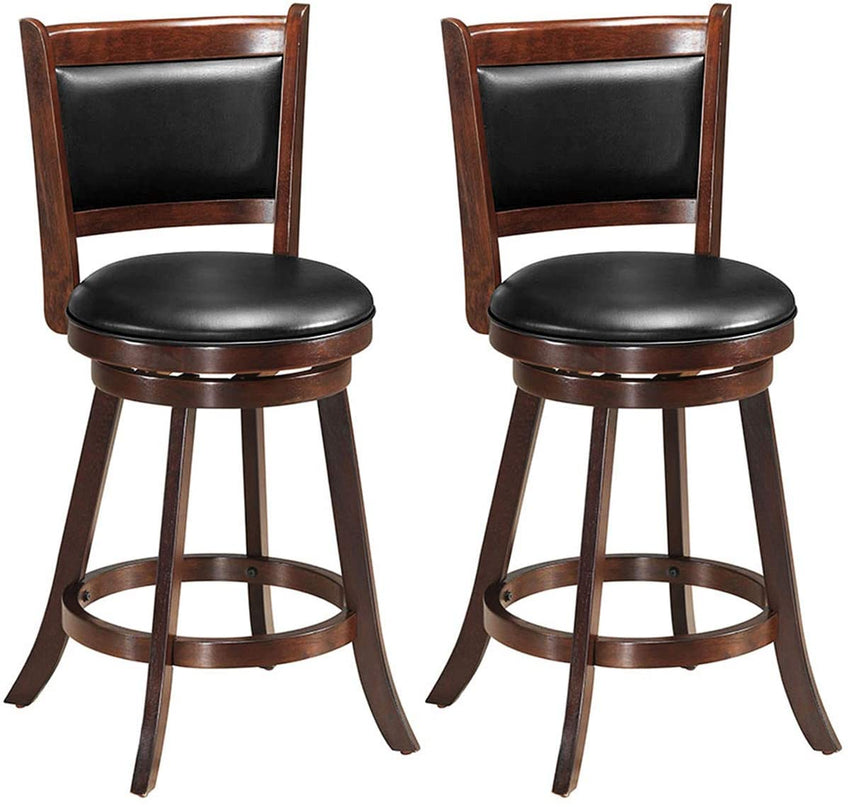 Giantex Accent Wooden Swivel Back Counter Height Bar Stool, Fabric Upholstered Design